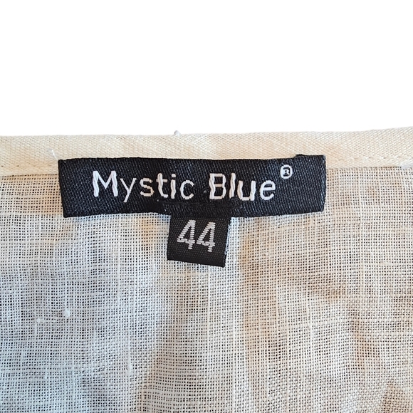 Ivory Linen Boho MYSTIC BLUE Pullover Blouse Size 16 - Picture 3 of 9